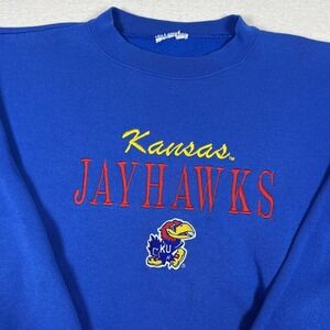 Vintage Kansas Jayhawks Crewneck Mens XXL Blue Embroidered NCAA Basketball